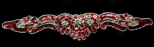 HP38 Sequin Bead Applique Hip Belt Necklace Silver Red - Click Image to Close
