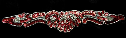 HP38 Sequin Bead Applique Hip Belt Necklace Silver Red