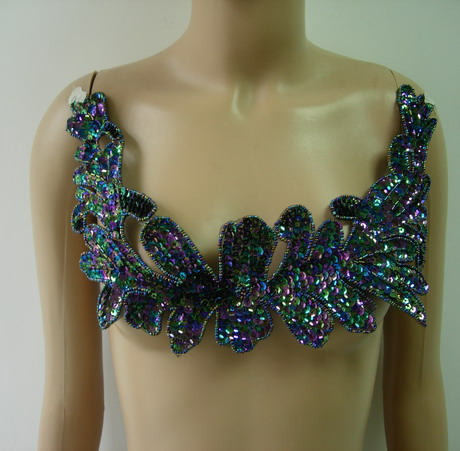 HP45 Large Floral Sequin Bead Applique Collar Hipbelt NeckLine