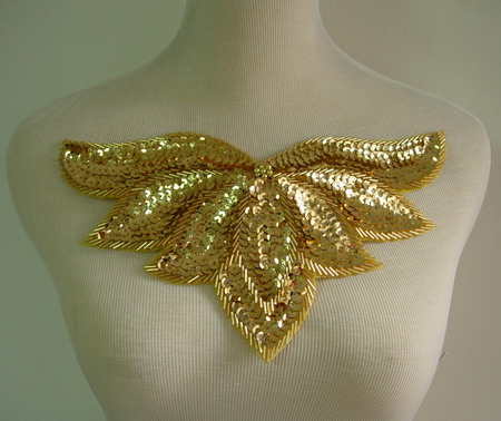 HP46 Gold Sequin Bead Applique Leaf Collar Hipbelt Thong
