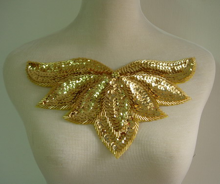 HP46 Gold Sequin Bead Applique Leaf Collar Hipbelt Thong - Click Image to Close