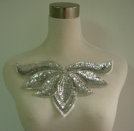 HP47 Silver Sequin Bead Applique Leaf Collar Hipbelt Thong - Click Image to Close