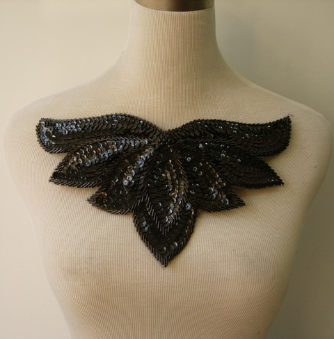 HP49-4 Black Sequin Bead Applique Leaf Collar Hipbelt Thong