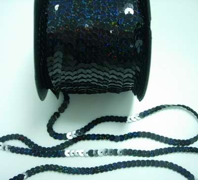 SP55 6mm Laser Hologram Black Sequin Spool String Flat 100yards