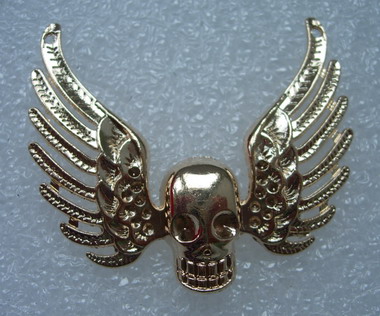 KU12 Angel Wings Skull Punk Metal Applique Sew On Gold 2pcs