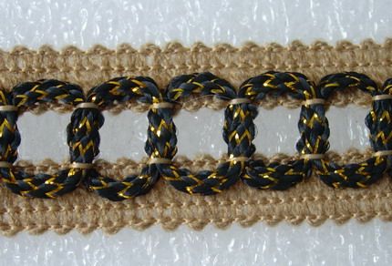 GB71 23mm Chain Woven Rayon Gimp Braid Light Brown/Black 10Yds - Click Image to Close