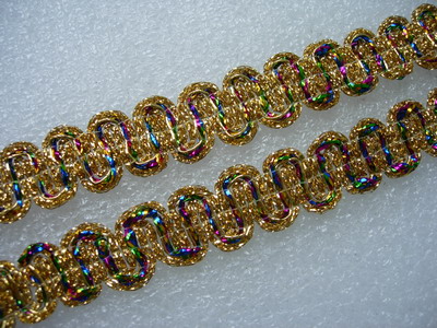 GB72 6/8" Gold Multicolor Trimming Gimp Braid Lace Edge 10yds - Click Image to Close