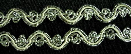 GB17 Scroll Gimp Braid Trim 1/2" Wide Silver & White 10 Yds