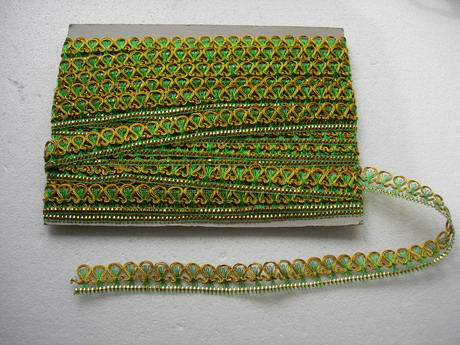 GB38 1" Metallic Gold Green Loop Gimp Trim 10y
