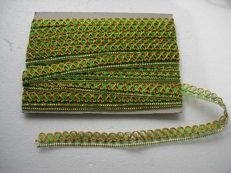 GB38 1" Metallic Gold Green Loop Gimp Trim 10y