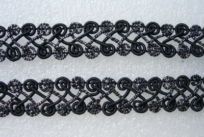 GB61 6/8" Wrights French Gimp Braid Trim Black Silver 10yds - Click Image to Close