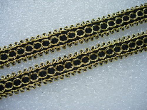 GB73 1/2" Gold Black Braided Gimp Trimming Lace Edge 10yds - Click Image to Close