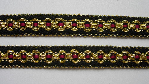 GB88 5/8" Gold Maroon Black Trim Woven Corded Braided Gimp 10y GB88 5/8" Gold Maroon Black Trim Woven Corded Braided Gimp 10y