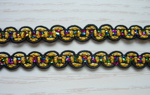 GB89 3/8" Gold/Black/Multicolor Antique Trim Braided Gimp 10y