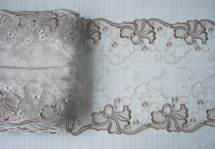 LE08 Light Brown Embroidered Floral Tulle Lace Trim 1yd