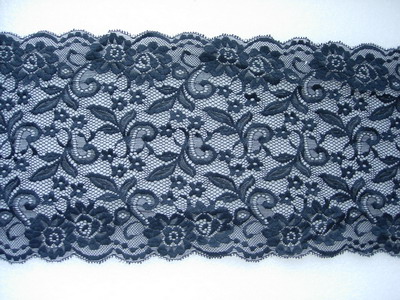 LE11 8 2/8" Floral Flower Stretch Sheer Lace Border Black 1Yard