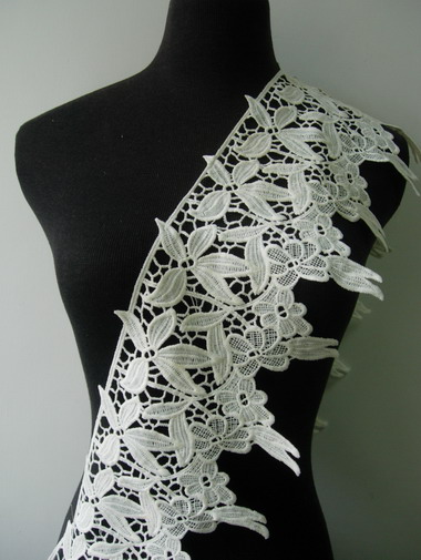 OT102 6 2/8" Wide Floral Detail Venise Lace Edge Border Cream 1y OT102 6 2/8" Wide Floral Detail Venise Lace Edge Border Cream 1y