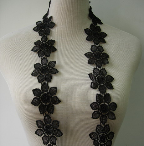 OT109 2" Wide Trendy Leaves Flowers Venise Venice Lace Black 1y OT109 2" Wide Trendy Leaves Flowers Venise Venice Lace Black 1y