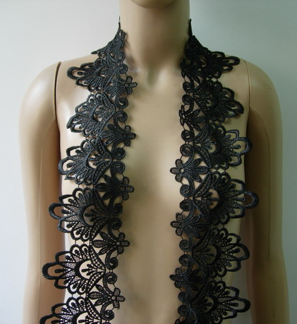 OT127 4 1/8" Wide Flower Floral Venise Venice Lace Black 1y OT127 4 1/8" Wide Flower Floral Venise Venice Lace Black 1y