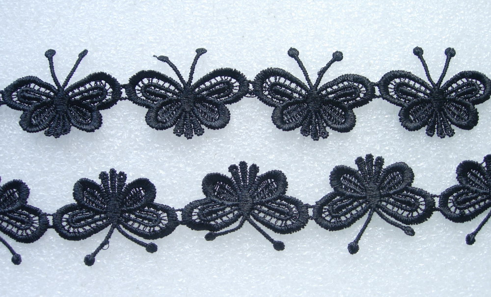 OT22-2 1.5" Butterfly Venise Venice Lace Trim Black 1yard