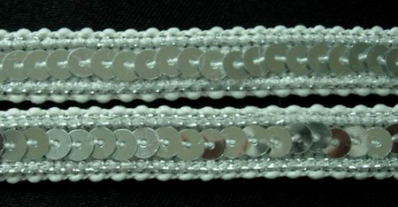 ST02 1/2" Silver Sequin Trim Gimp Braid Lace 10yds