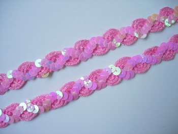 ST15 1/2" WAVE Style Sequin Trim Gimp Braid Lace Pink 10yds ST15 1/2" WAVE Style Sequin Trim Gimp Braid Lace Pink 10yds