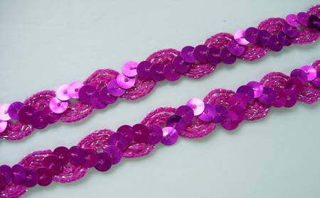 ST22 1/2" WAVE Sequin Trim Gimp Braid Lace Fuchsia 10yds