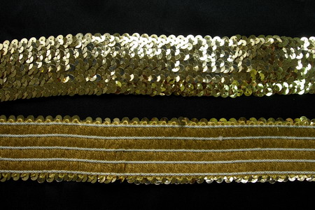 TC04 Stretch Sequins 5-Row 1 7/8" Gold Elastic Sequin Trim 1yd TC04 Stretch Sequins 5-Row 1 7/8" Gold Elastic Sequin Trim 1yd
