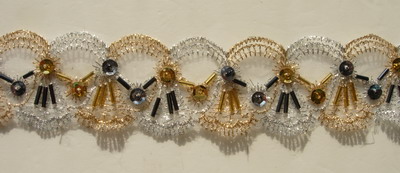 TL06-2 Trimming Lace Border Sequin Bugle Gold & Silver White
