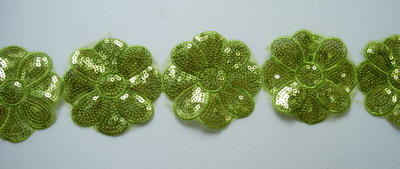 TL100 Big Flower Embroidery Sequins Trim Lace Edge Lime 1y - Click Image to Close