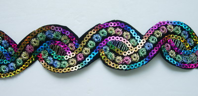 TL105 "S" Wave Multicolor Sequined Trimming Lace Iron On Lace 1y
