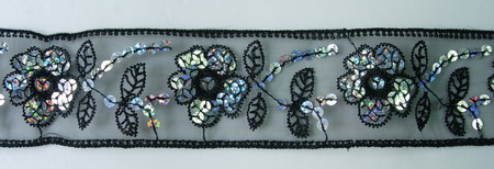 TL11-2 Flower Hologram Sequin Venice Lace Border Trim Black TL11-2 Flower Hologram Sequin Venice Lace Border Trim Black