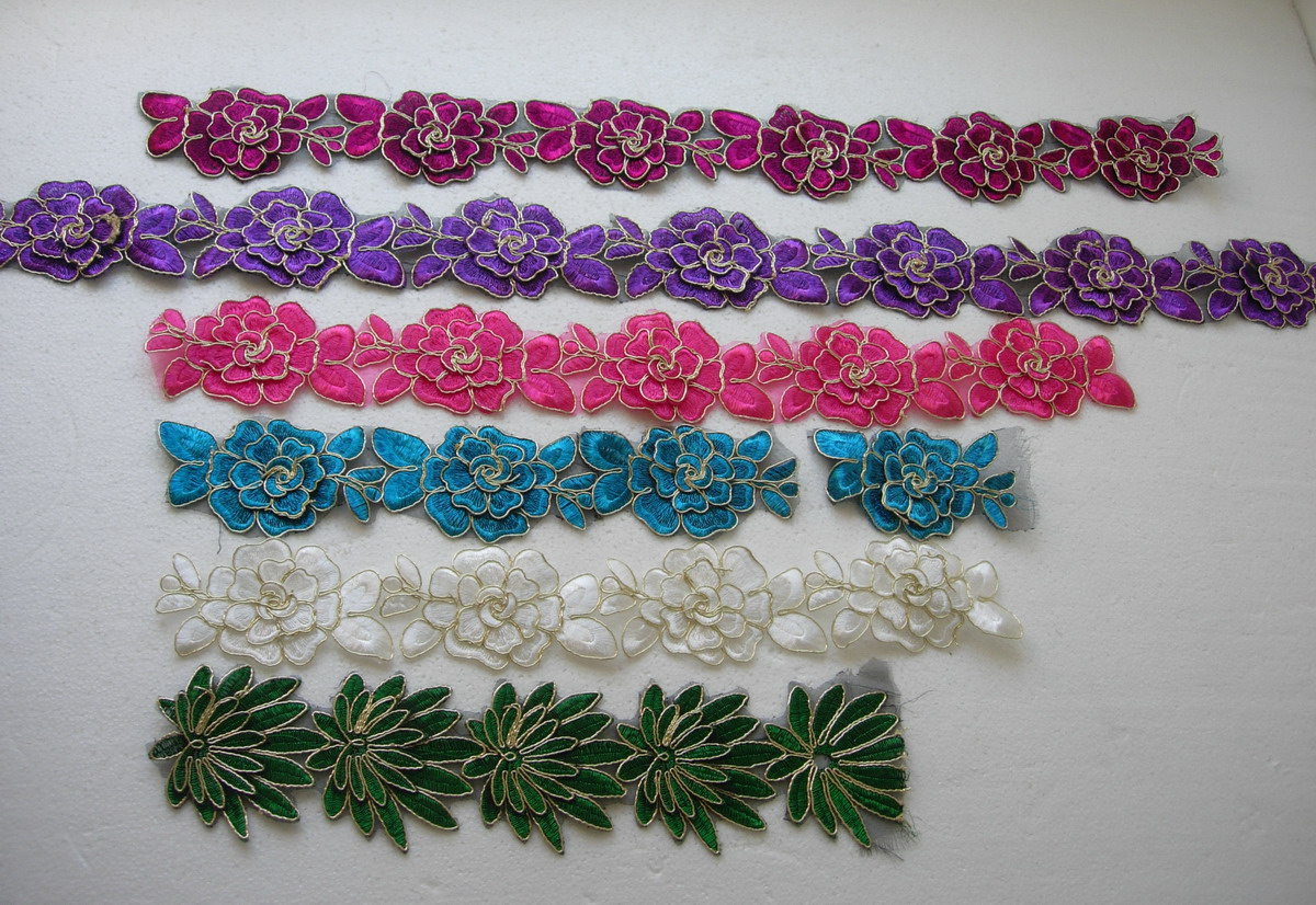 TL173 2.5" Tier Rose Trims Cord Lace Edging Motif Assorted 3.3y TL173 2.5" Tier Rose Trims Cord Lace Edging Motif Assorted 3.3y