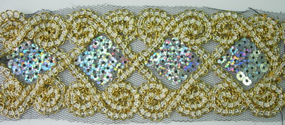 TL54 Silver Hologram Sequins Diamond Shape Trim Lace 10yds