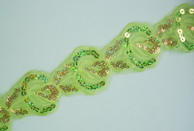 TL71 Lime Rose Flower Sequins Trim Lace 14yds CLEARANCE SALE TL71 Lime Rose Flower Sequins Trim Lace 14yds CLEARANCE SALE