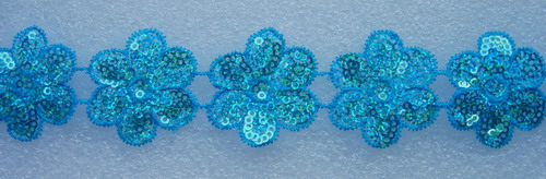 TL82-2 Petals Flower Embroidery Holgram Sequin Trim Lace Aqua 1y TL82-2 Petals Flower Embroidery Holgram Sequin Trim Lace Aqua 1y
