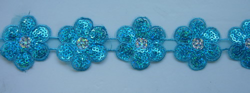 TL82 Petals Flower Embroidery Holgram Sequin Trim Lace Aqua 1y TL82 Petals Flower Embroidery Holgram Sequin Trim Lace Aqua 1y