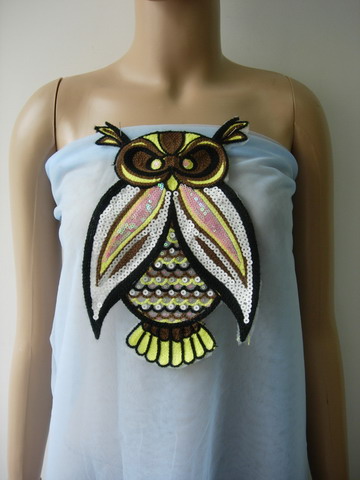 VA38 Trendy Owl Mohair Sequined Applique Sew On Motif Multicolor