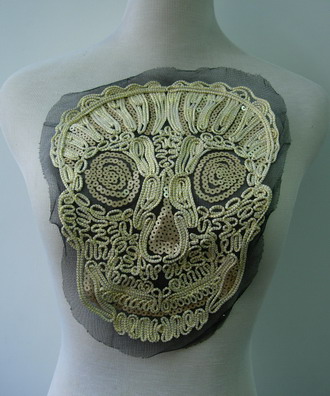 VB18 Punk Skull Corded Sequin Netting Applique Bodice Motif VB18 Punk Skull Corded Sequin Netting Applique Bodice Motif