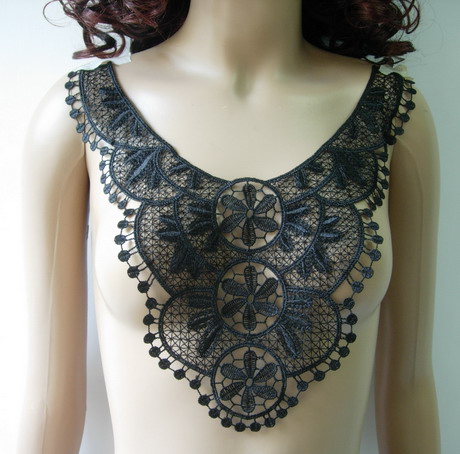 VY109 Victorian Vintage Collar Bodice Lace Venise Applique Black