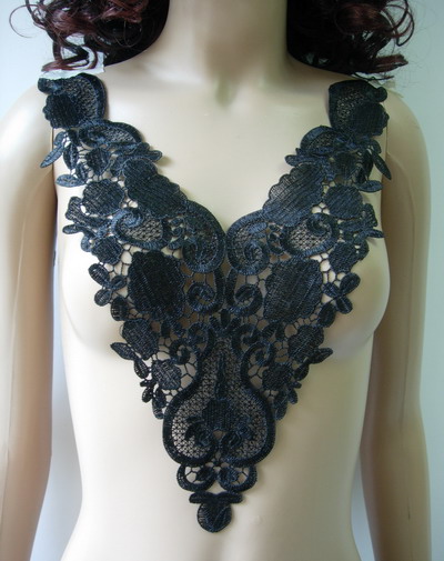 VY110 Victorian Fleur De Lis Neck Bodice Lace Venise Applique BK - Click Image to Close