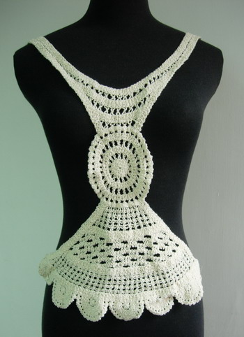 CF05 Cotton Thread Crochet Bodice Front Venise Applique Cream - Click Image to Close