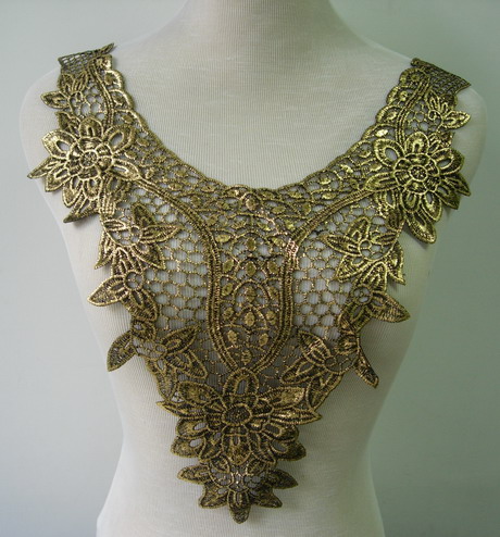 VY23-2 Flora Flowers Bodice Venice Venise Applique Black Gold VY23-2 Flora Flowers Bodice Venice Venise Applique Black Gold
