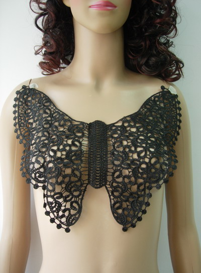 VY96 Black Lace Butterfly Bodice Venice Venise Applique Motif