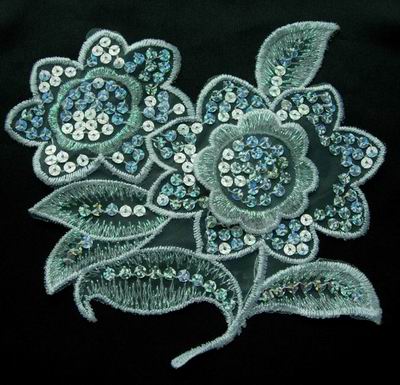 VF12 White Floral Flower Sequined Trims Venise Venice Applique