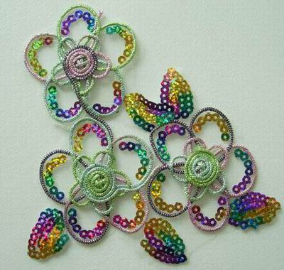 VF34 2pcs Venice Trim Cord Sequin Applique Colorful Tri-Flower