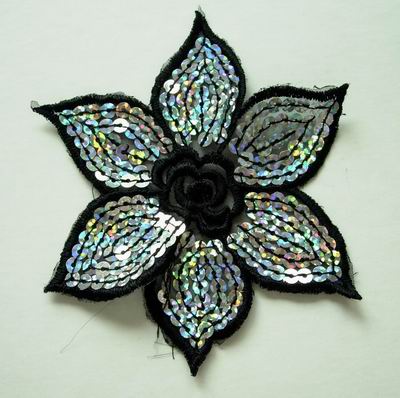 VF05 2pcs Black Petals Flower Venise Venice Applique - Click Image to Close