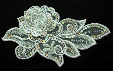 VF39 Hologram Sequin Venice Trim Applique Flower 2pcs