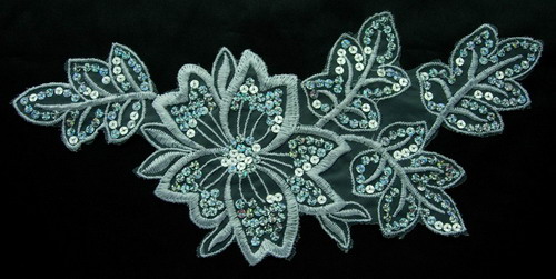 VF41 Hologram Sequin Venice Applique Leaf Flower WHITE 2pcs