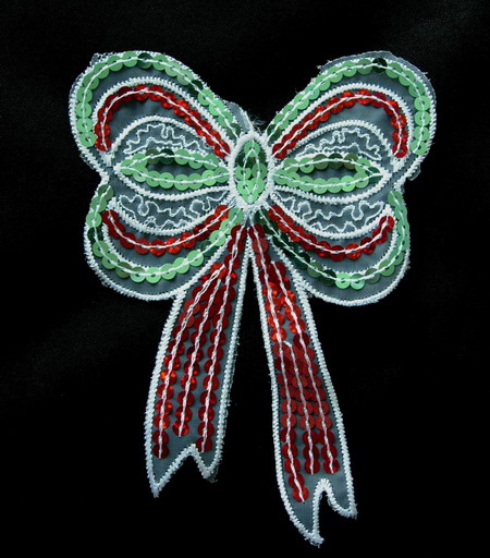 VF44 Sequin Venice Applique Bow red green 2pcs